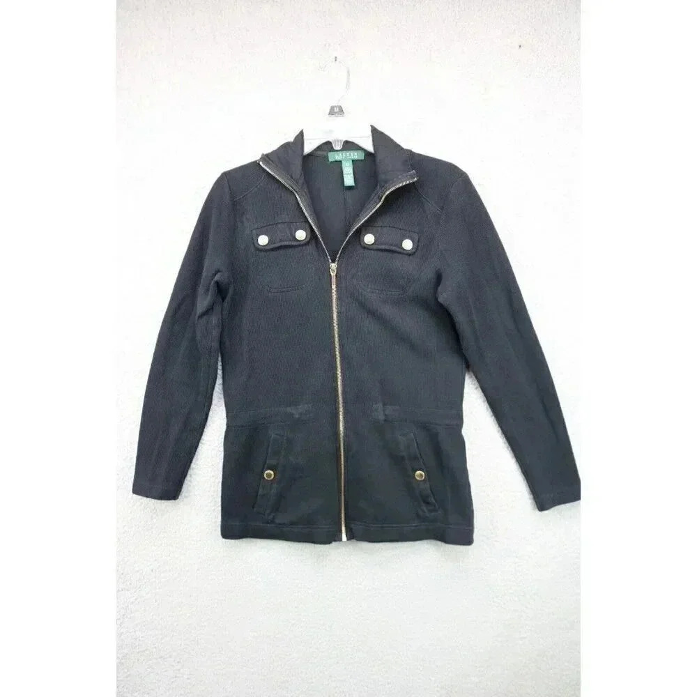 Lauren Ralph Lauren Black Knit Full Zip Sweater-Size XS